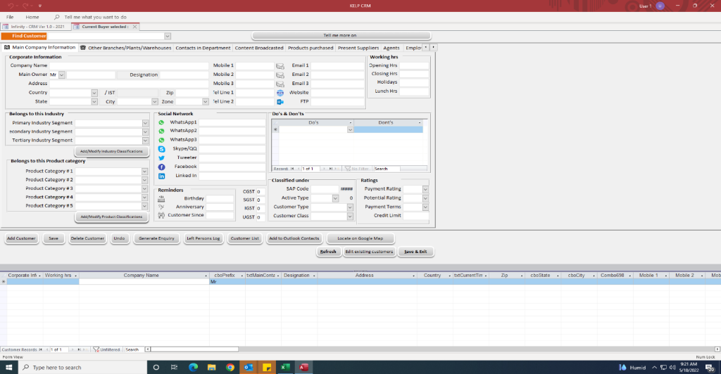 Company Master - Main Info